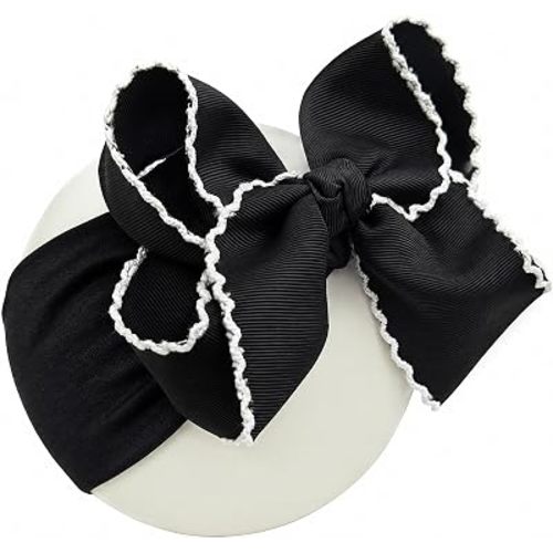 6'' Jumbo Black Baby Girls Bow Headbands, Soft Nylon Headwraps