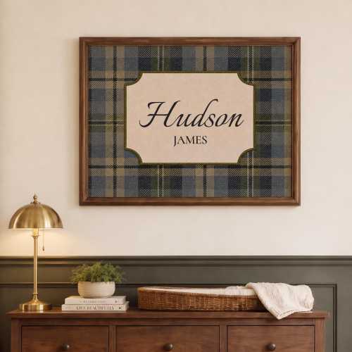 Personalized Plaid Name Sign | Custom Baby Name Printable Wall Art | Vintage Preppy Nursery Decor | Digital Download | No. 0241