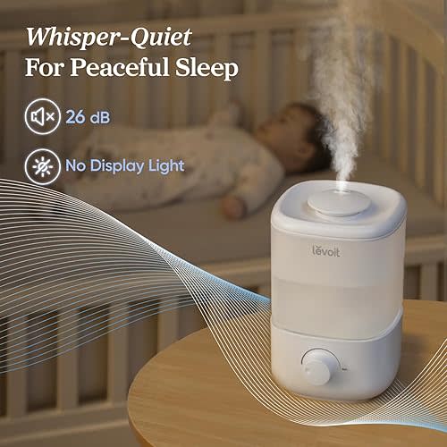 LEVOIT Top Fill Humidifiers for Bedroom, 2.5L Tank for Large Room, Easy to Fill & Clean, 28dB Quiet Cool Mist Air Humidifier for Home Baby Nursery & Plants, Auto Shut-off and BPA-Free for Safety, 25H