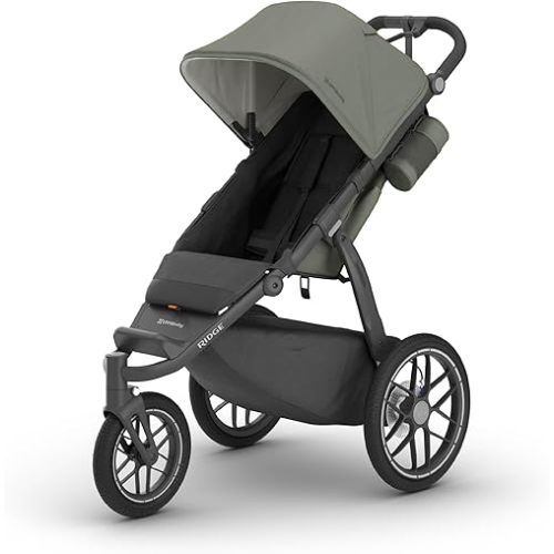 UPPAbaby Ridge Jogging Stroller | All-Terrain Performance with Suspension + Never-Flat Tires Built for Walking, Running + Trails | Water Bottle Holder Included | Evelyn (Meadow Green | Carbon Frame)
