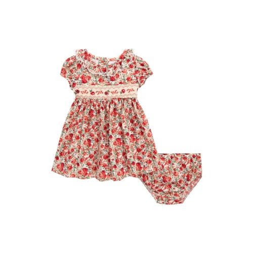 Smocked Roses Cotton Dress