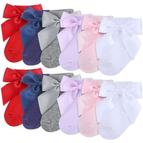 Toulite 12 Pairs Preemie Newborn Baby Ankle Socks with Bow Cotton Warm Socks for Girls Boys Hospital NICU