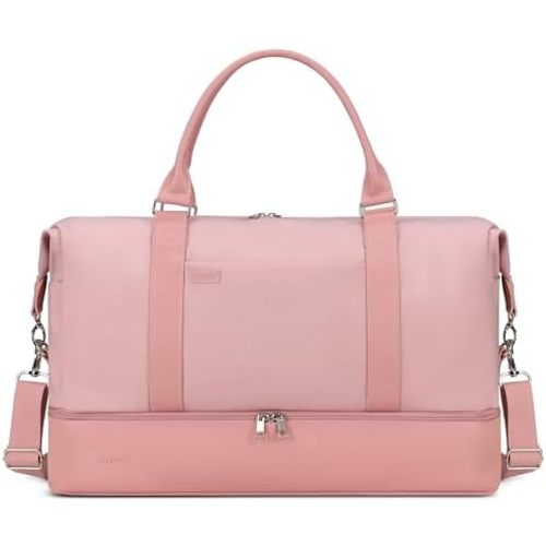 Oeihuivt Weekender Bags for Women - 21 Inch Large Travel Duffel Bag 2-Piece Set with Shoe Compartment, Heavy-Duty Canvas Leather Carry On Overnight Tote