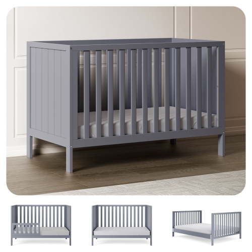 HARPPA 5-in-1 Convertible Baby Crib for Infant to Toddler, Light Gray