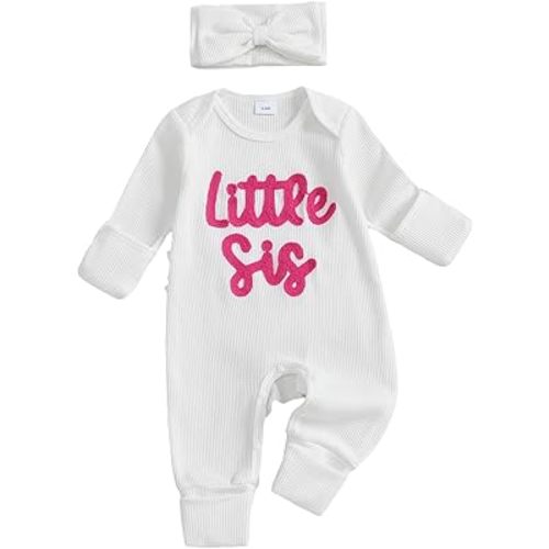 allshope Infant Baby Girl Fall Outfit Sweatshirt Romper Little Sister Lil Sis Long Sleeve Jumpsuit Newborn Clothes