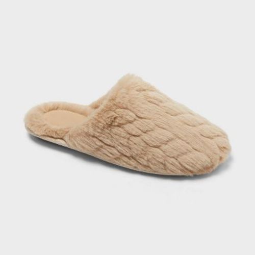 Women's Emily Faux Fur Scuff Slippers - Auden™ Tan L