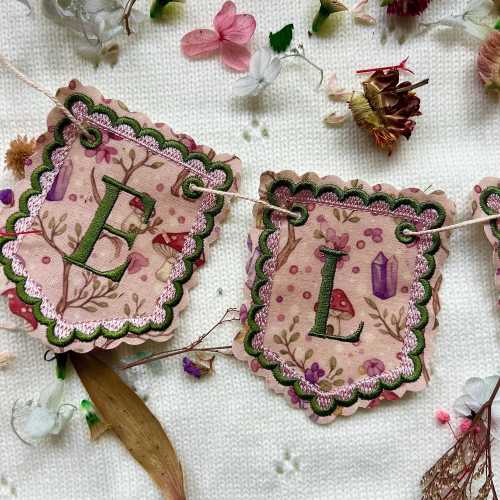 Personalized Whimsical Fairy Garden Garland, Custom Fairy First(1st) Birthday Banner, Woodland Nursery Decor, Enchanted Forest Party Bunting