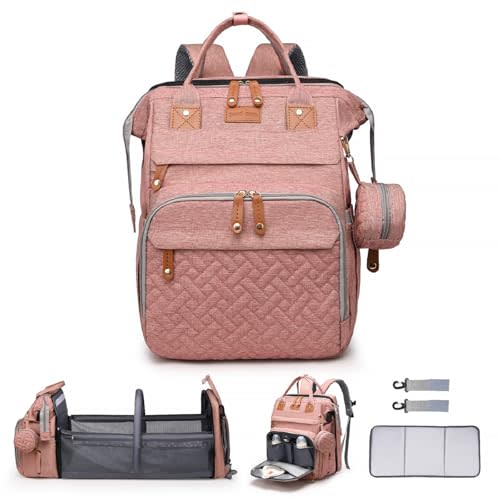 Baby Diaper Bag Backpack with Changing Station,Baby Essentials(Pink) | Baby Bag Multifunctional Waterproof Travel Backpack with Changing Pad, Pacifier Case & Stroller Straps