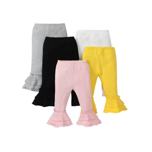 LYQTloml Toddler and Baby Girl Stretchy Flare Pants with Ruffle Fleece Pants and Leggings 5-Pack