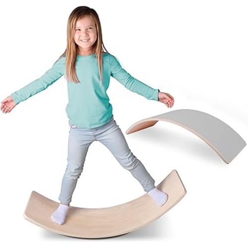 Non Slip Balance Board, 35 Inch Non Slip Felt Rocker Board Durable Wood, Kids Toddler Open Ended Learning Toy, Yoga Curvy Board