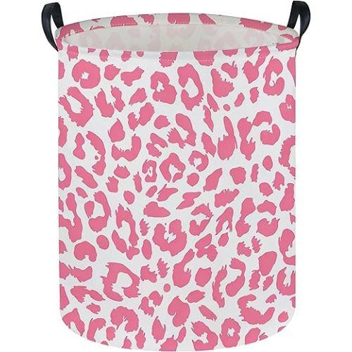 Pink Leopard Print Hamper,Baby Laundry Hamper,Waterproof Collapsible Baby Storage Baskets for Kid Room Decor,Clothes Organizer Basket,Gift Baskets(Pink Leopard Print)