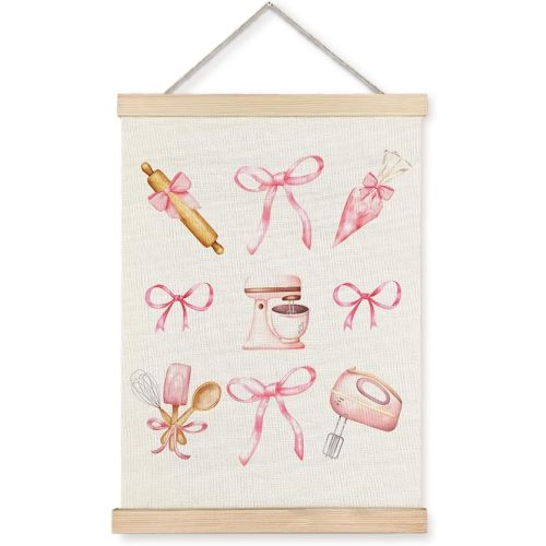 JINYO Coquette Pink Bow Kitchen Wall Art Poster, Kitchen Wall Decor, Bakery Decor, Pink Kitchen Wall Decor, Baking Gifts for Women, Pink Baking Wall Art for Kitchen Bakery Decor, 12x16 Inches
