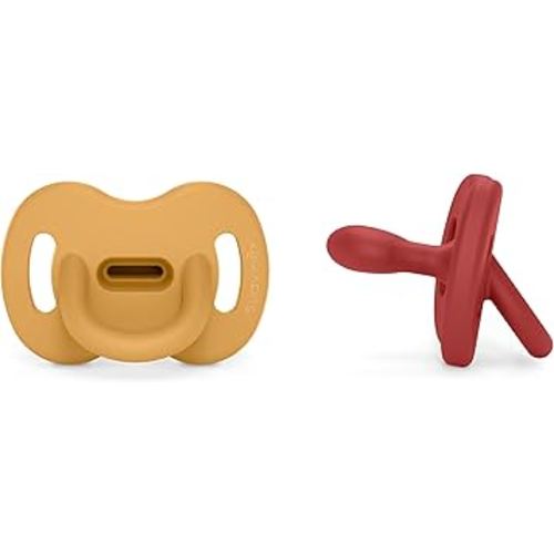 Color Essence SX PRO Silicone Baby Pacifier 2Pk, Made with 100% Soft Silicone, Baby Essentials Perfect for Breastfeeding Babies, Designed in Spain, 6-18 Mths, Honey/Chili