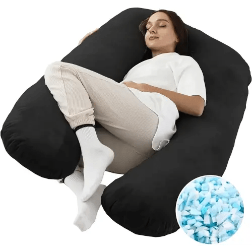 WhatsBedding Pregnancy Pillows,U-Shaped Pregnancy Pillows with Removable Cover for Sleeping,Memory Foam Filling Full Body Pillow for Adults,Maternity Pillow with Velvet Cover (Black)