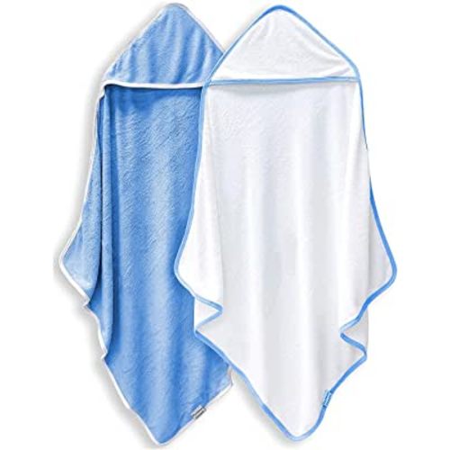 2 Pack Baby Bath Towel - Rayon made from bamboo, Ultra Soft Hooded Towels for Babies,Toddler,Infant - Newborn Essential -Perfect Baby Registry Gifts for Boy Girl (White and Navy Blue, 30 x 30 Inch)