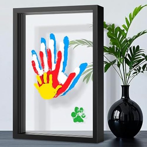 Family Handprint Kit, DIY Craft Keepsake Wooden Frame, Personalized Hand Print Ornament, Family Gifts for New Parents, Grandma and Grandpa, Mother's Day Father's Day, 6 Safe & Non-Toxic Paint