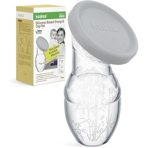 haakaa 100 ml Silicone Breast Pump with Lid, Transparent Manual Breast Pump, Healthy and Harmless, Save Every Drop of Breast Milk