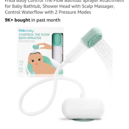 Frida Baby Control The Flow Bathtub Sprayer Attachment for Baby Bathtub, Shower Head with Scalp Massager, Control Waterflow with 2 Pressure Modes