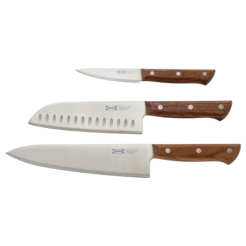 VARDAGEN 3-piece knife set - stainless steel/walnut