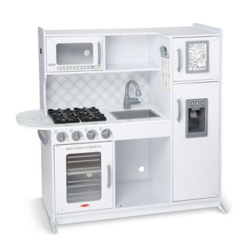 Melissa & Doug Wooden Chef's Pretend Play Toy Kitchen With "Ice" Cube Dispenser – Cloud White