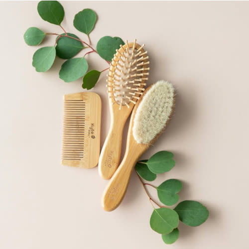Kyte BABY Bamboo 3-Piece Brush Set - 1 Goat Hair Brush, 1 Wooden Bristle Brush and 1 Bamboo Comb
