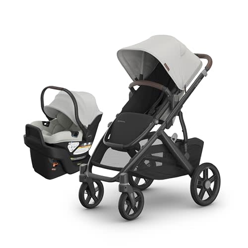 UPPAbaby Vista V3 Stroller + Aria V2 Infant Car Seat Travel System Combo – Toddler Seat, Bumper Bar, Bug and Rain Shields, Car Seat Base, and Infant Insert Included – Savannah (Pearl Grey Jacquard)