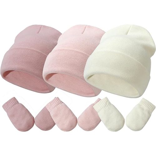 Baby Hats and Mittens Set Infant Toddler Beanie Caps Hospital Hat Set Newborn Gloves for Baby Boys Girls