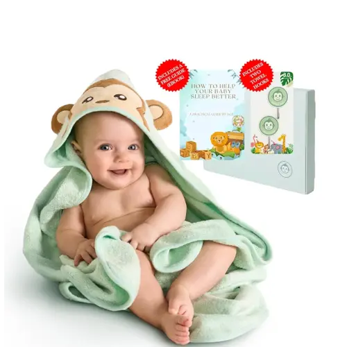 Bamboo Baby Towels with Hood – Mint Green 35x35” | Ultra-Soft Rayon from Bamboo & Cotton Bath Wrap | Adorable Monkey Hood for Newborns, Infants & Toddlers for Boys & Girls