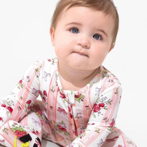 Bellabu Bear Baby Floral Stripes Bamboo Convertible Footie Pink 0-3 Months