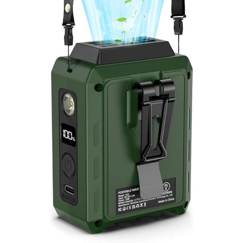 CAZOKASI Wearable Waist Clip Fan with Lighting Desktop Stand 16000rpm Runtime upto 20 hours (5000mAh / Green)