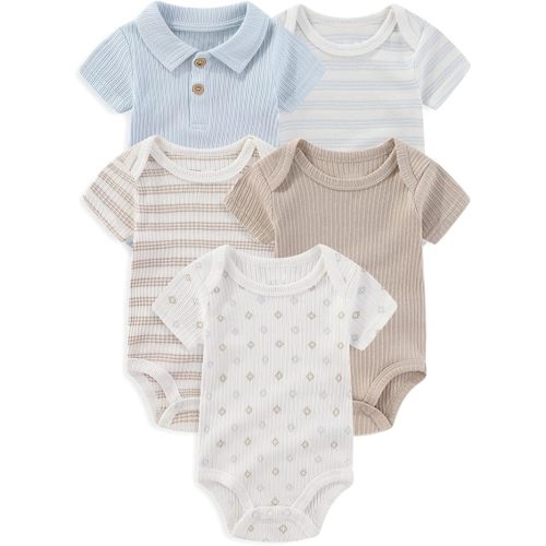 5-Pack Cartoon Cute Baby Boy Girl Bodysuits Cotton Comfort Short Sleeve Baby Clothes 0-12 Months Infant Outfits