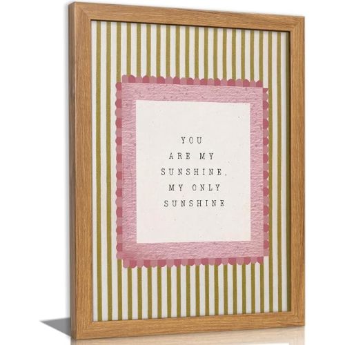 Framed Striped Nursery Wall Art,You Are My Sunshine Canvas Painting