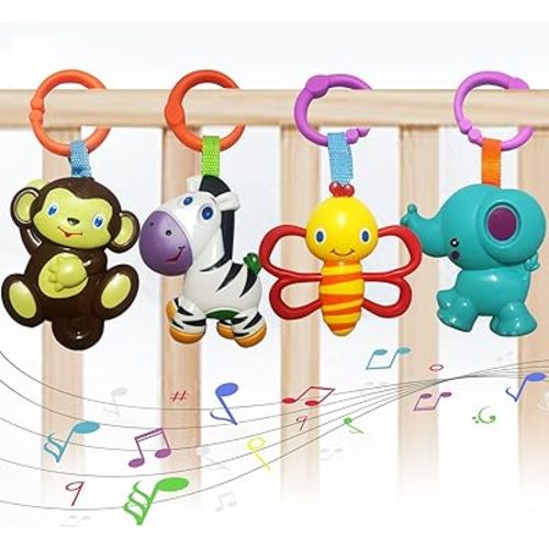 Baby Toys, Cartoon Animal Hanging Rattle Toys, Handbells Baby Rattles, Baby Bed Crib Car Seat Travel Stroller Toys for Infant, Best Birthday Gift for Newborn, 4 Pack