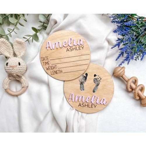 Navy Blue Birth Stats Sign and Footprint Keepsake -Henry Kevin Lockett