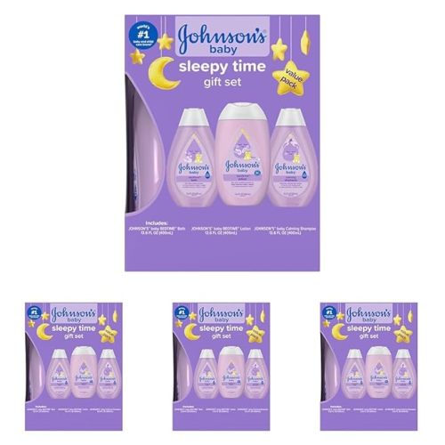 Johnson's Baby Sleepy Time Gift Set with Calming Bedtime Bath, Bedtime Lotion & Calming Shampoo, Baby Bedtime Essentials with Relaxing NaturalCalm Aromas, Hypoallergenic, 3 Items (Pack of 4)