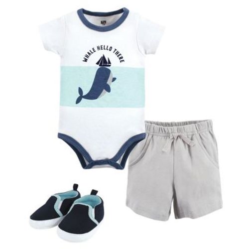 Hudson Baby Infant Boy Cotton Bodysuit, Shorts and Shoe Set, Underwater Whale, 9-12 Months