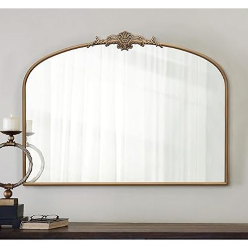 Vintage Baroque Arched Mirror: 40"x30" Gold Antique Wall Mounted Mirror - Traditional Ornate Metal Frame - Home Decor for Entryway/Fireplace/Living Room/Hallway/Bathroom