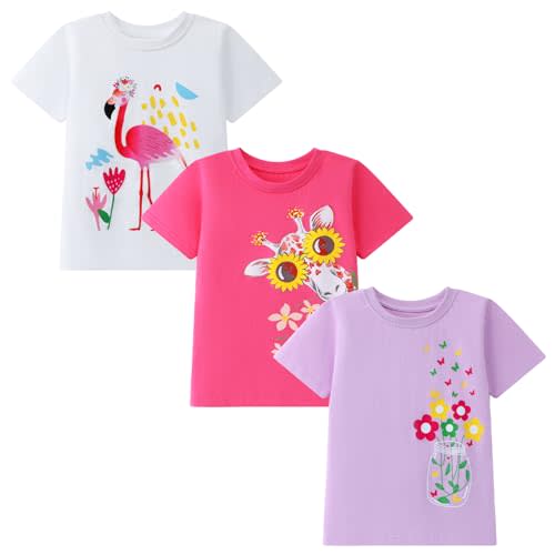 HILEELANG Girl Short Sleeve Tees Easter Graphic Cotton Summer T-Shirts 3Packs