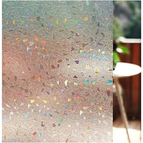 LEMON CLOUD Decorative Window Film, Stained Window Privacy Film, Frosted Glass Static Cling for Glass Door Home, 3D Rubble Design (17.5 x 78.7 Inch)