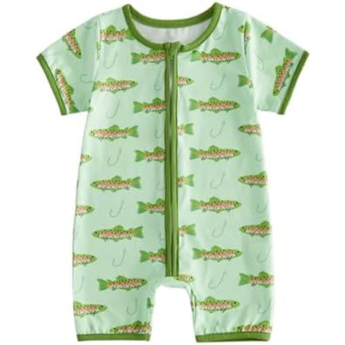 Fishing Themed Baby Boy Clothes Zipper Romper Zip up One Piece Outfit