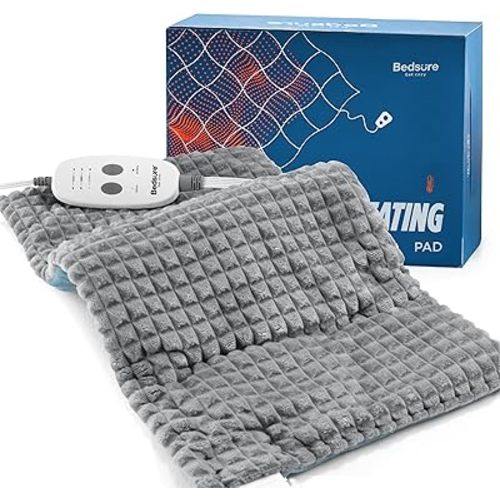 Bedsure Heating Pad for Neck and Shoulders and Back, Weighted Heated Pad with Vibration, FSA Eligible Items, Birthday Gifts for Women Men Mom Men, Auto Shut Off, 5lbs 12" x 24", Grey
