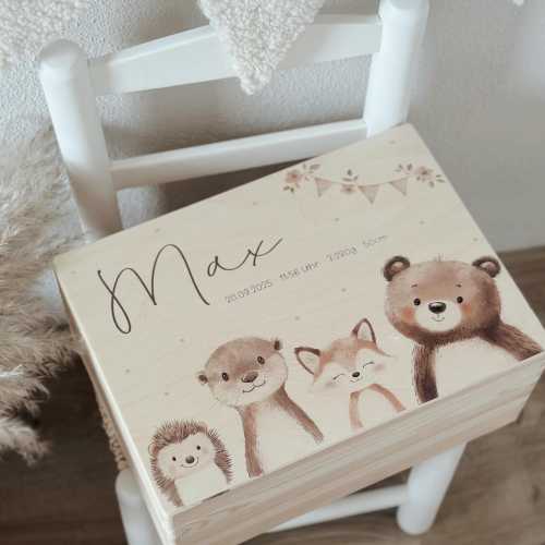 Personalized "Forest Animals" keepsake box with birth details, gift for a birth, christening gift