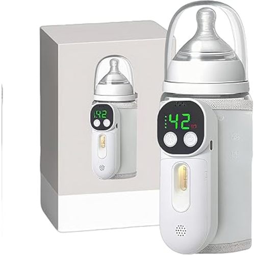 Portable Bottle Warmer for Travel, Warm for 6-10 Hours, Baby Bottle Warmer with Sound Voice Control, Travel Bottle Warmer for Breastmilk