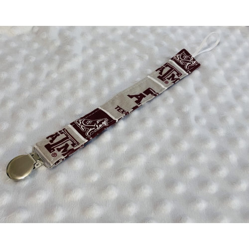 Texas A & M Aggies Inspired Pacifier Clip / Fabric Pacifier Holder /Pacifier Clip, Baby Paci Clip /Binky Clip
