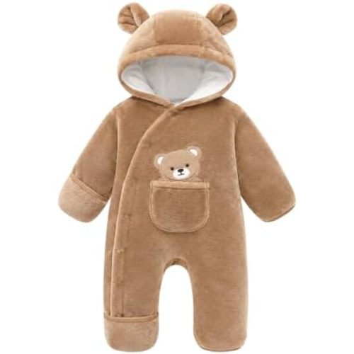UVIPC Newborn Baby Bear Outfit Fold-Over Mittens Footies Winter Fleece Suit