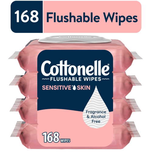 Cottonelle Fragrance Free Flushable Wet Wipes, 4 Flip-Top Packs