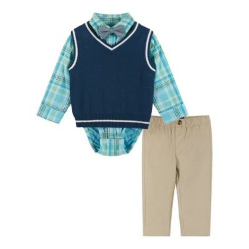 Andy & Evan Infant Green and Navy Plaid Sweater Vest Set
