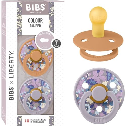 Bibs Colour Pacifier 2-Pack | BPA Free Soother, Round Nipple. Natural Rubber Latex,