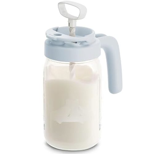 Papablic Glass Breastmilk Pitcher, Fast Baby Formula Maker with Mixing Handle Lid, Wide Mouth Mason Jar Breast Milk Storage Container with Flip-Lock Spout, BPA-Free, Baby Registry Search Items, Blue