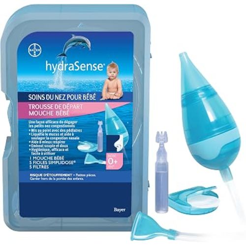 hydraSense Baby Nasal Aspirator, Baby Nasal Care, Gently Relieves Congestion in Babies, Non-medicated, With 100% Natural Source Seawater, Preservative-Free, 1 Kit